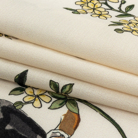 Sustainable Viscose Woven Print - Ivory and Green Birds in Branches - Mood Exclusive Avian Adoration