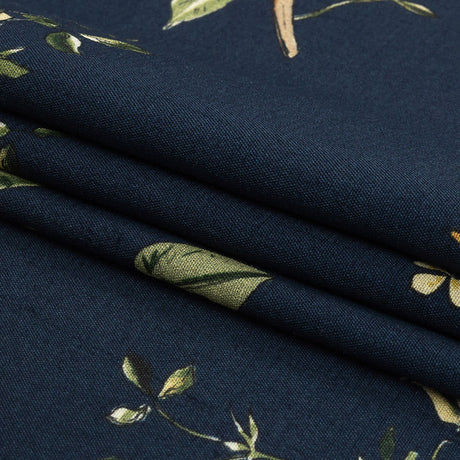 Sustainable Viscose Woven Print - Navy and Green Birds in Branches - Mood Exclusive Avian Adoration