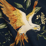 Sustainable Viscose Woven Print - Navy and Green Birds in Branches - Mood Exclusive Avian Adoration