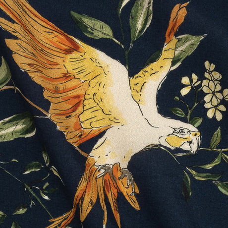 Sustainable Viscose Woven Print - Navy and Green Birds in Branches - Mood Exclusive Avian Adoration