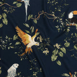 Sustainable Viscose Woven Print - Navy and Green Birds in Branches - Mood Exclusive Avian Adoration