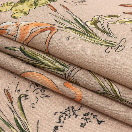 Sustainable Viscose Woven Print - Taupe, Pink and Green Flamingoes and Plants - Mood Exclusive Flamingo Festivities