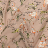 Sustainable Viscose Woven Print - Taupe, Pink and Green Flamingoes and Plants - Mood Exclusive Flamingo Festivities