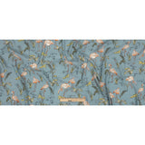 Sustainable Viscose Woven Print - Steel Blue, Pink and Green Flamingoes and Plants - Mood Exclusive Flamingo Festivities