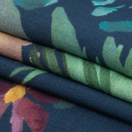 Sustainable Viscose Woven Print - Bright Navy and Green Painterly Palm Trees - Mood Exclusive Sundrenched Splash