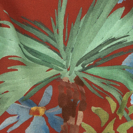 Sustainable Viscose Woven Print - Red-Orange and Green Painterly Palm Trees - Mood Exclusive Sundrenched Splash