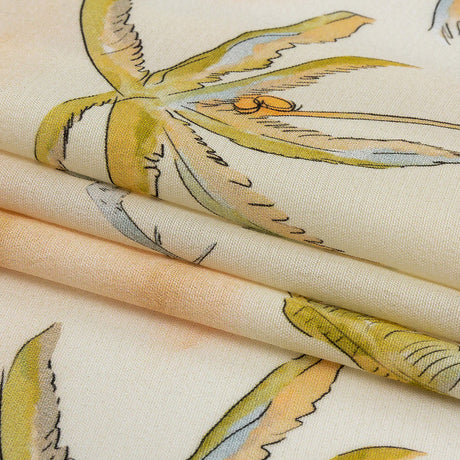 Sustainable Viscose Woven Print - Ivory Animals and Palm Trees - Mood Exclusive Savanna Spectacle