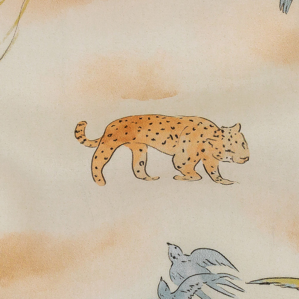 Sustainable Viscose Woven Print - Ivory Animals and Palm Trees - Mood Exclusive Savanna Spectacle