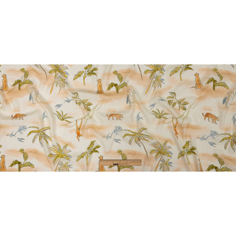 Sustainable Viscose Woven Print - Ivory Animals and Palm Trees - Mood Exclusive Savanna Spectacle