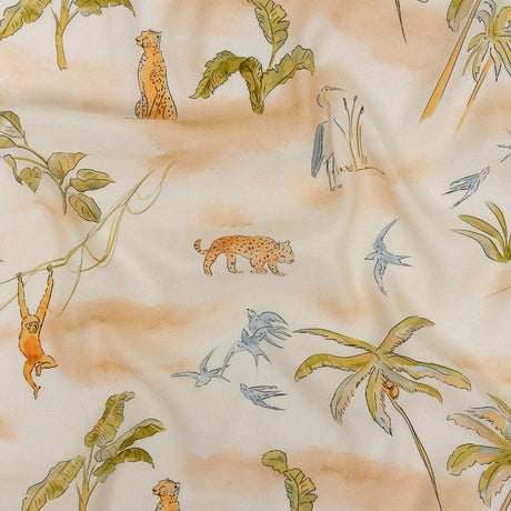 Sustainable Viscose Woven Print - Ivory Animals and Palm Trees - Mood Exclusive Savanna Spectacle