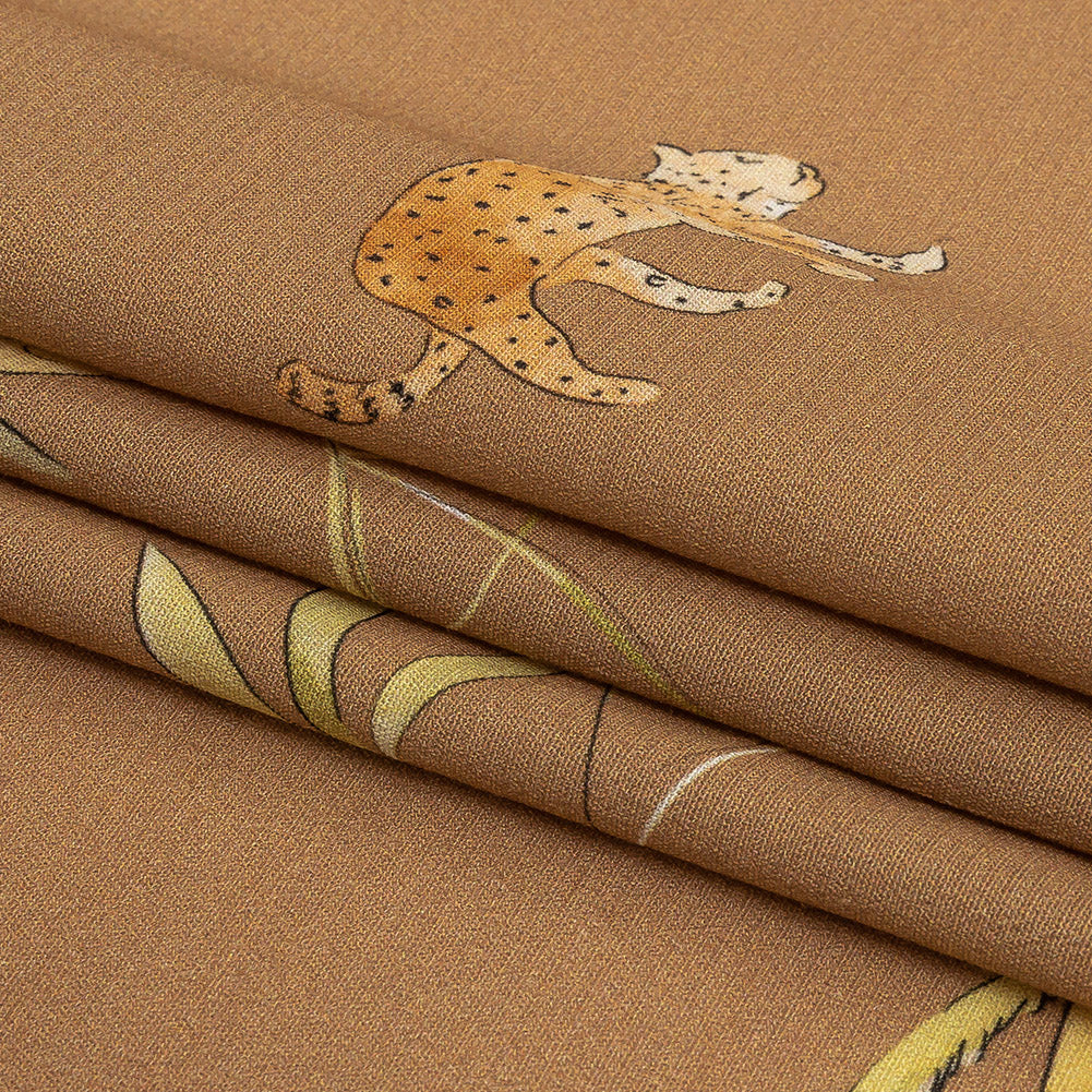 Sustainable Viscose Woven Print - Beige Animals and Palm Trees - Mood Exclusive Savanna Spectacle