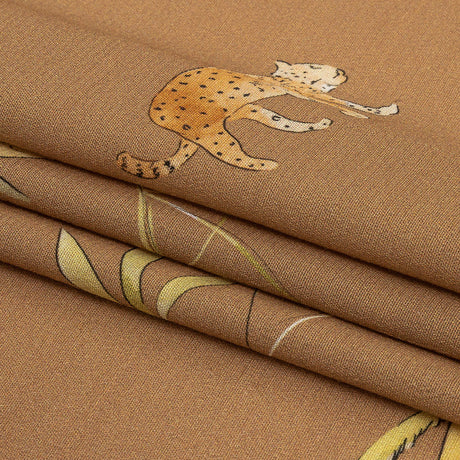 Sustainable Viscose Woven Print - Beige Animals and Palm Trees - Mood Exclusive Savanna Spectacle
