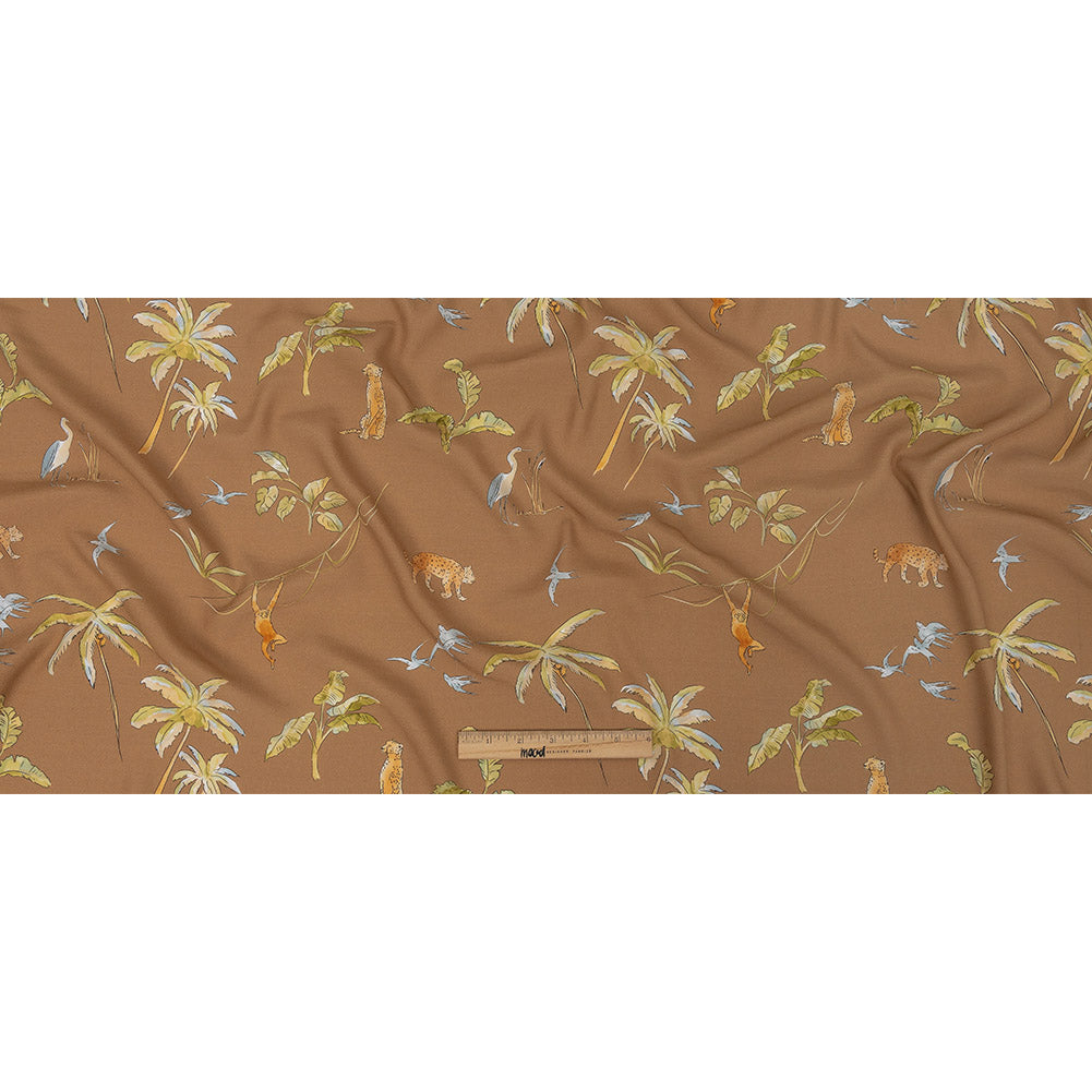 Sustainable Viscose Woven Print - Beige Animals and Palm Trees - Mood Exclusive Savanna Spectacle