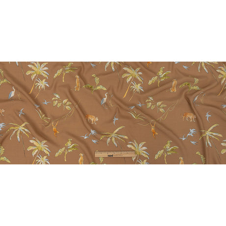 Sustainable Viscose Woven Print - Beige Animals and Palm Trees - Mood Exclusive Savanna Spectacle