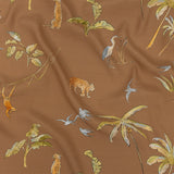 Sustainable Viscose Woven Print - Beige Animals and Palm Trees - Mood Exclusive Savanna Spectacle