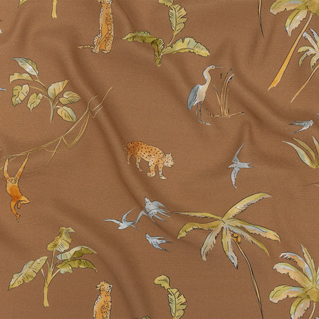 Sustainable Viscose Woven Print - Beige Animals and Palm Trees - Mood Exclusive Savanna Spectacle