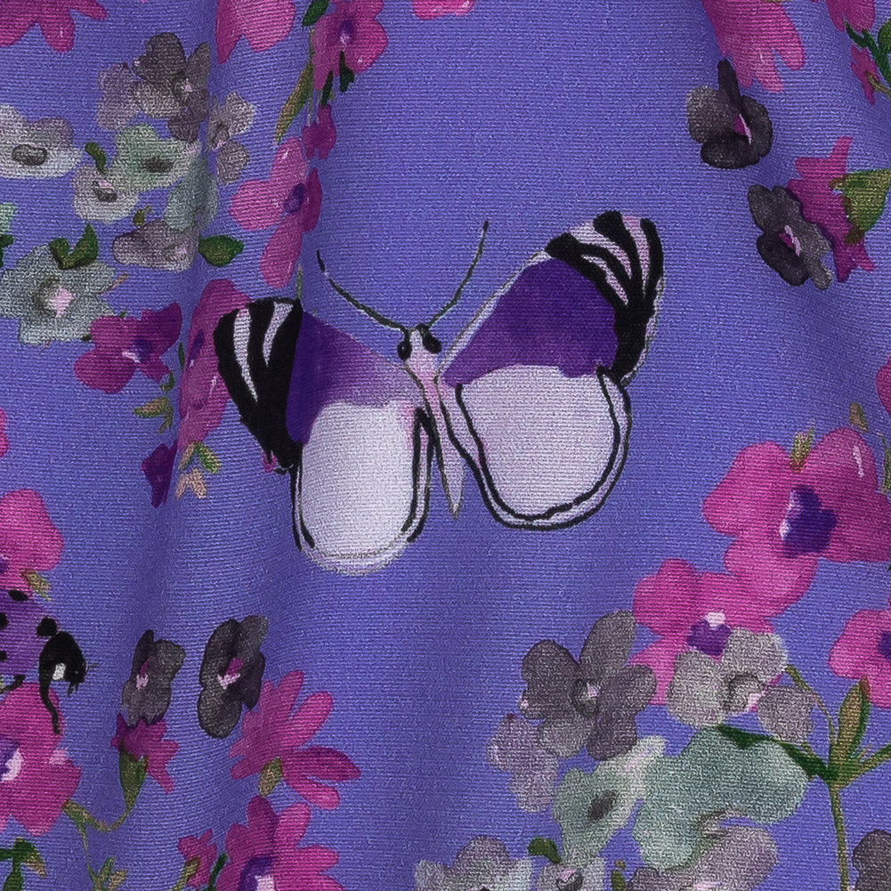 Sustainable Viscose Woven Print - Lavender Butterflies and Flowers - Mood Exclusive Mariposa Oasis