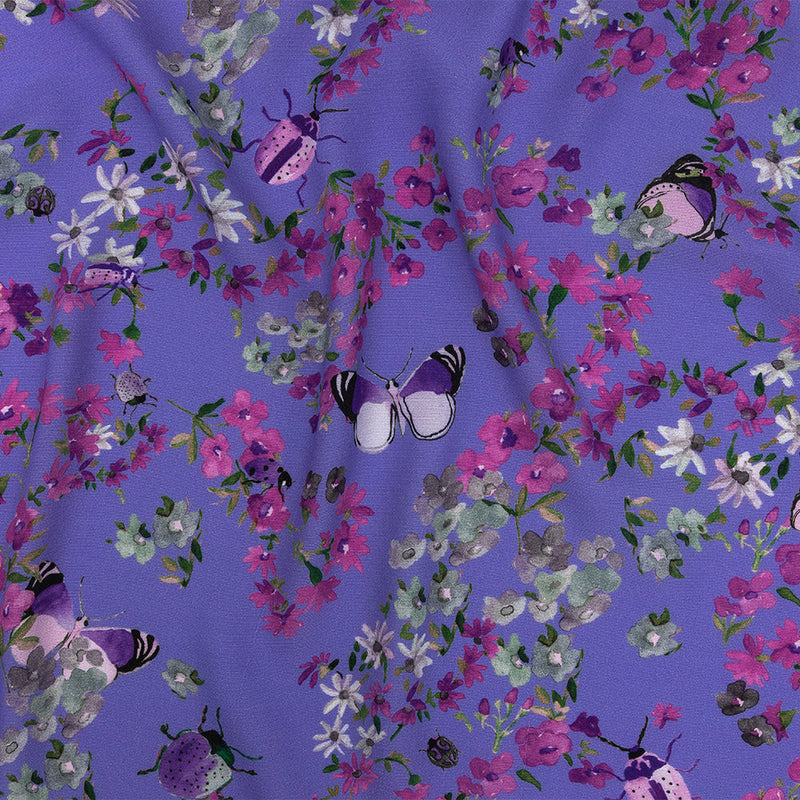 Sustainable Viscose Woven Print - Lavender Butterflies and Flowers - Mood Exclusive Mariposa Oasis