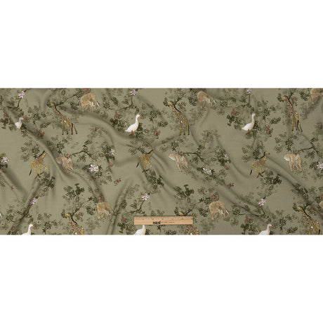 Sustainable Viscose Woven Print - Pale Green Savanna Animals and Trees - Mood Exclusive Serene Safari