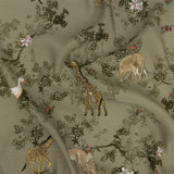 Sustainable Viscose Woven Print - Pale Green Savanna Animals and Trees - Mood Exclusive Serene Safari