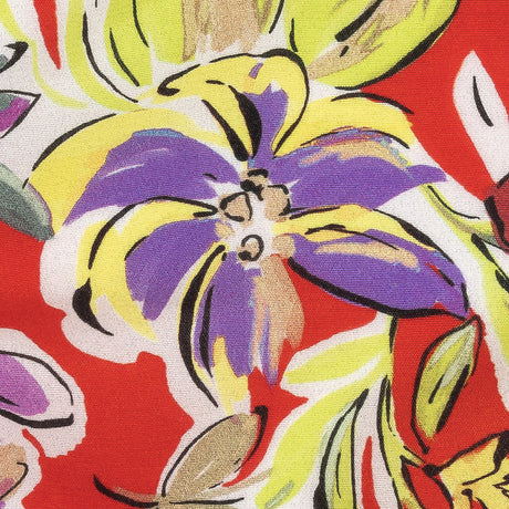 Sustainable Viscose Woven Print - Scarlet, Purple and Yellow Floral - Mood Exclusive Greenhouse Gala