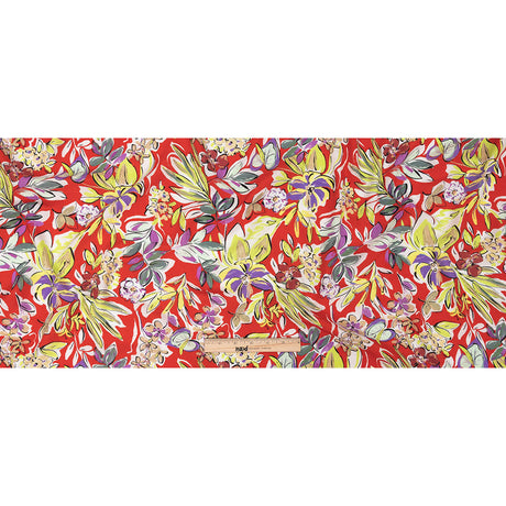 Sustainable Viscose Woven Print - Scarlet, Purple and Yellow Floral - Mood Exclusive Greenhouse Gala