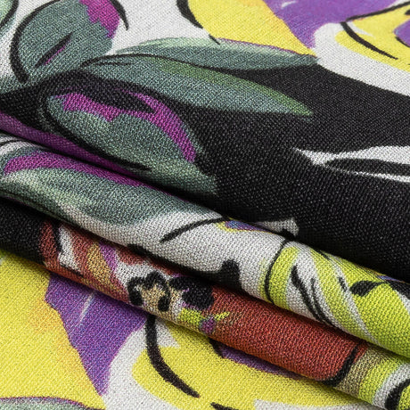Sustainable Viscose Woven Print - Black, Purple and Yellow Floral - Mood Exclusive Greenhouse Gala