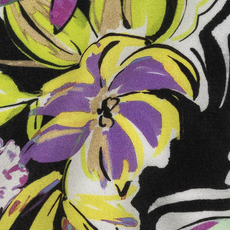 Sustainable Viscose Woven Print - Black, Purple and Yellow Floral - Mood Exclusive Greenhouse Gala