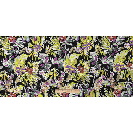 Sustainable Viscose Woven Print - Black, Purple and Yellow Floral - Mood Exclusive Greenhouse Gala