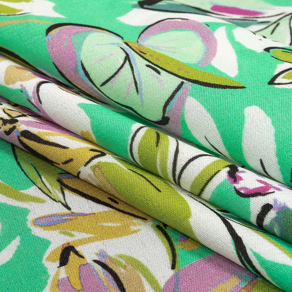 Sustainable Viscose Woven Print - Mint, Purple and Yellow Floral - Mood Exclusive Greenhouse Gala
