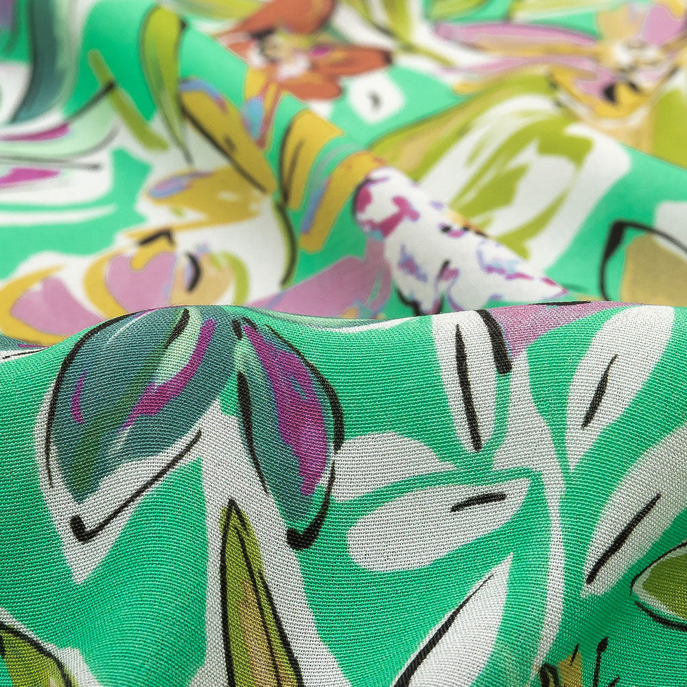 Sustainable Viscose Woven Print - Mint, Purple and Yellow Floral - Mood Exclusive Greenhouse Gala