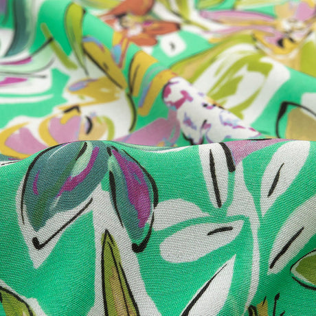 Sustainable Viscose Woven Print - Mint, Purple and Yellow Floral - Mood Exclusive Greenhouse Gala