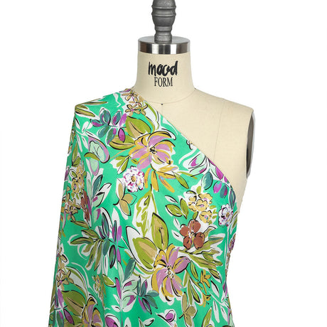Sustainable Viscose Woven Print - Mint, Purple and Yellow Floral - Mood Exclusive Greenhouse Gala