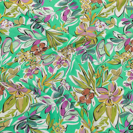 Sustainable Viscose Woven Print - Mint, Purple and Yellow Floral - Mood Exclusive Greenhouse Gala