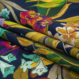Sustainable Viscose Woven Print - Navy Blue, Green and Purple Floral - Mood Exclusive Tropics at Twilight