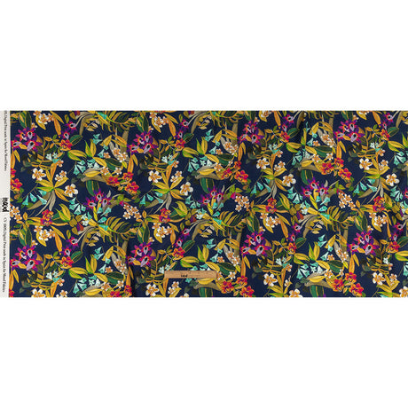 Sustainable Viscose Woven Print - Navy Blue, Green and Purple Floral - Mood Exclusive Tropics at Twilight