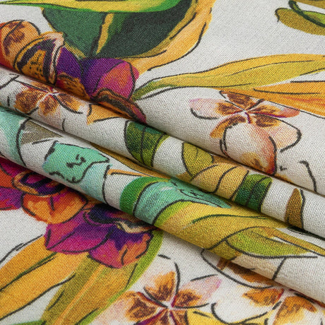 Sustainable Viscose Woven Print - White, Green and Purple Floral - Mood Exclusive Tropics at Twilight