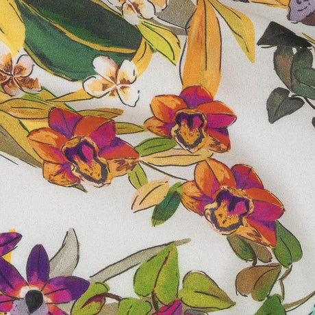 Sustainable Viscose Woven Print - White, Green and Purple Floral - Mood Exclusive Tropics at Twilight