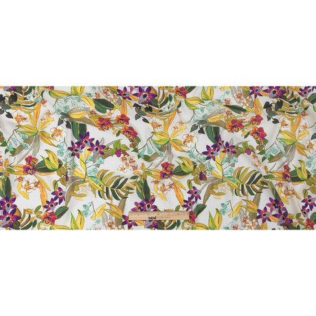 Sustainable Viscose Woven Print - White, Green and Purple Floral - Mood Exclusive Tropics at Twilight