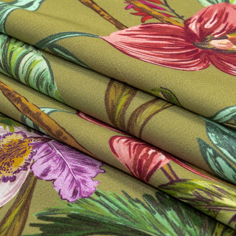 Sustainable Viscose Woven Print - Green Trees, Leaves and Flowers - Mood Exclusive Organic Orchids