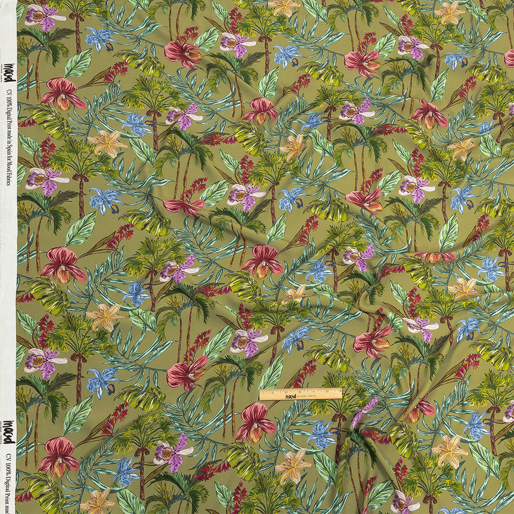 Sustainable Viscose Woven Print - Green Trees, Leaves and Flowers - Mood Exclusive Organic Orchids
