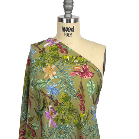 Sustainable Viscose Woven Print - Green Trees, Leaves and Flowers - Mood Exclusive Organic Orchids