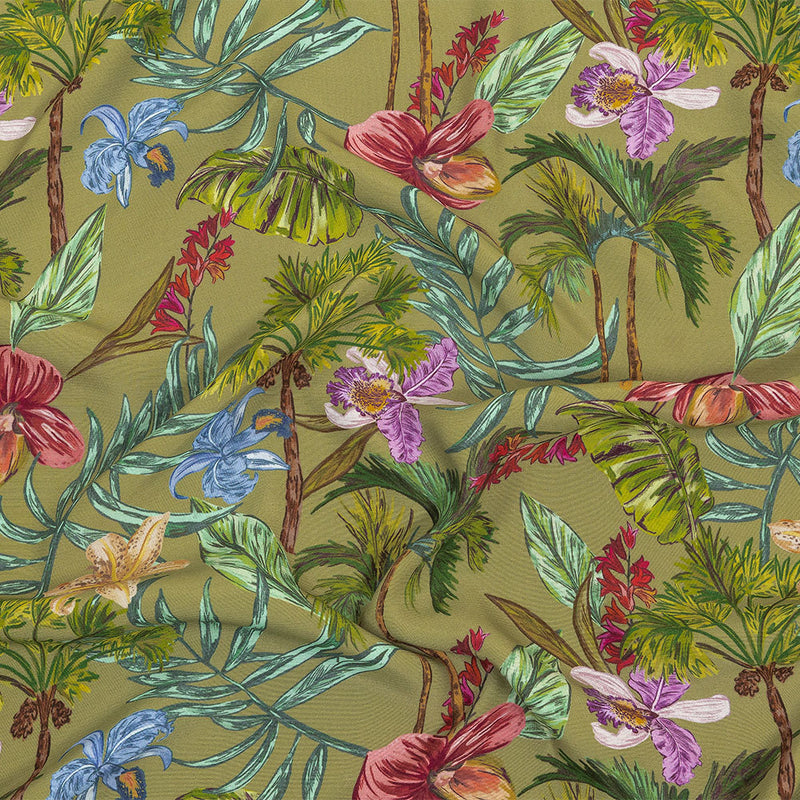 Sustainable Viscose Woven Print - Green Trees, Leaves and Flowers - Mood Exclusive Organic Orchids
