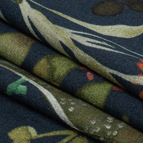 Sustainable Viscose Woven Print - Navy, Green and Red Troplical Leaves and Flowers - Mood Exclusive Subtropic Vegetation