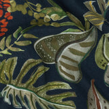 Sustainable Viscose Woven Print - Navy, Green and Red Troplical Leaves and Flowers - Mood Exclusive Subtropic Vegetation