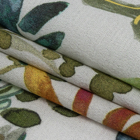 Sustainable Viscose Woven Print - White, Green and Red Troplical Leaves and Flowers - Mood Exclusive Subtropic Vegetation