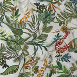 Sustainable Viscose Woven Print - White, Green and Red Troplical Leaves and Flowers - Mood Exclusive Subtropic Vegetation