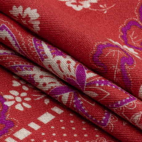 Polka Dotted Viscose Jacquard Panel - Hot Coral Jacobean Floral Medallion - Mood Exclusive Inverted Perceptions