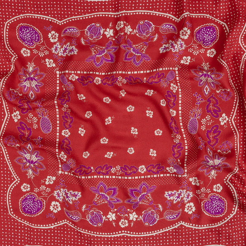 Polka Dotted Viscose Jacquard Panel - Hot Coral Jacobean Floral Medallion - Mood Exclusive Inverted Perceptions