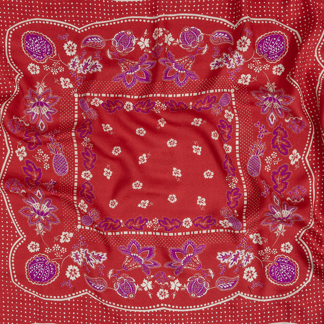 Polka Dotted Viscose Jacquard Panel - Hot Coral Jacobean Floral Medallion - Mood Exclusive Inverted Perceptions